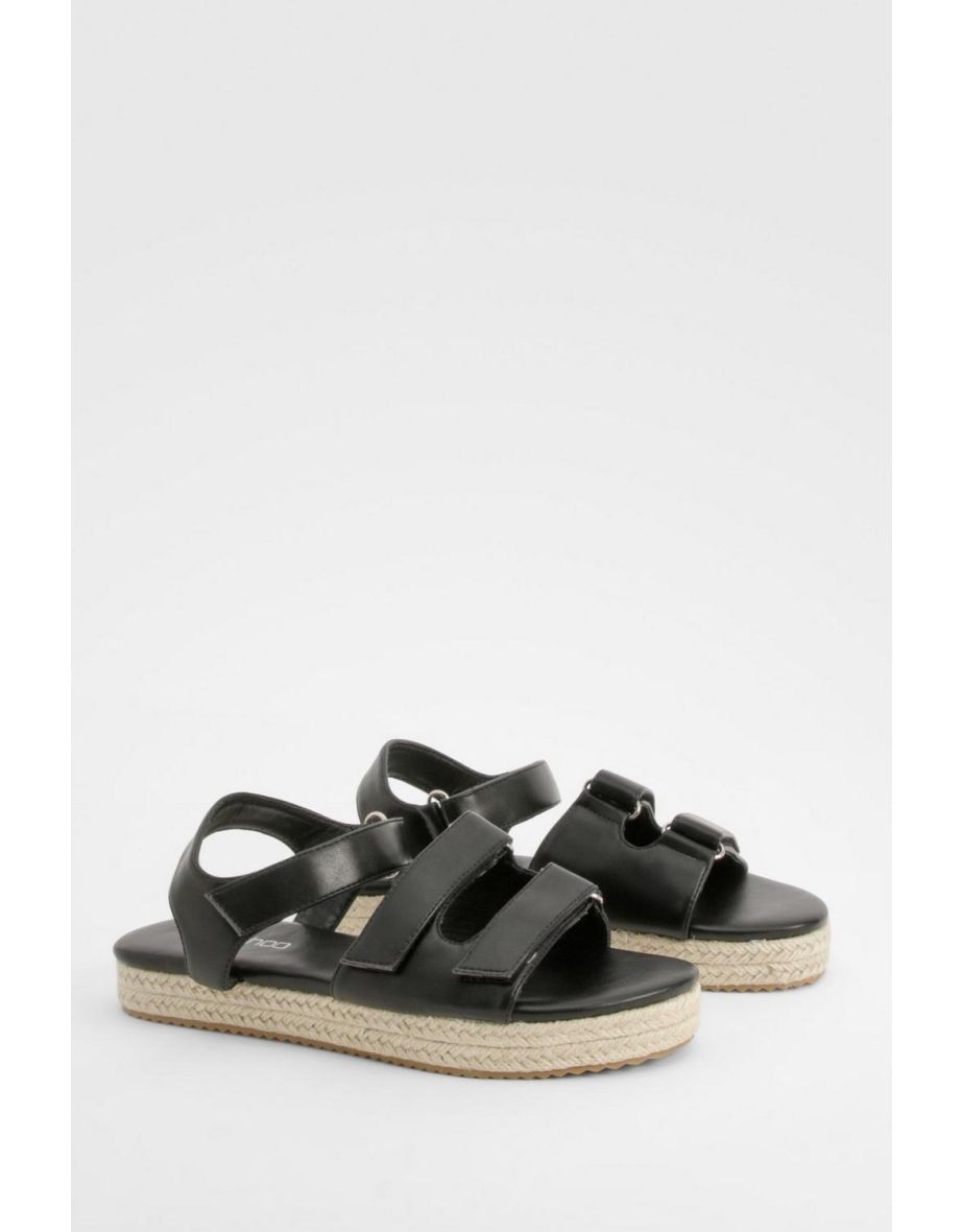 Adjustable Strap Flatform Sandals - black