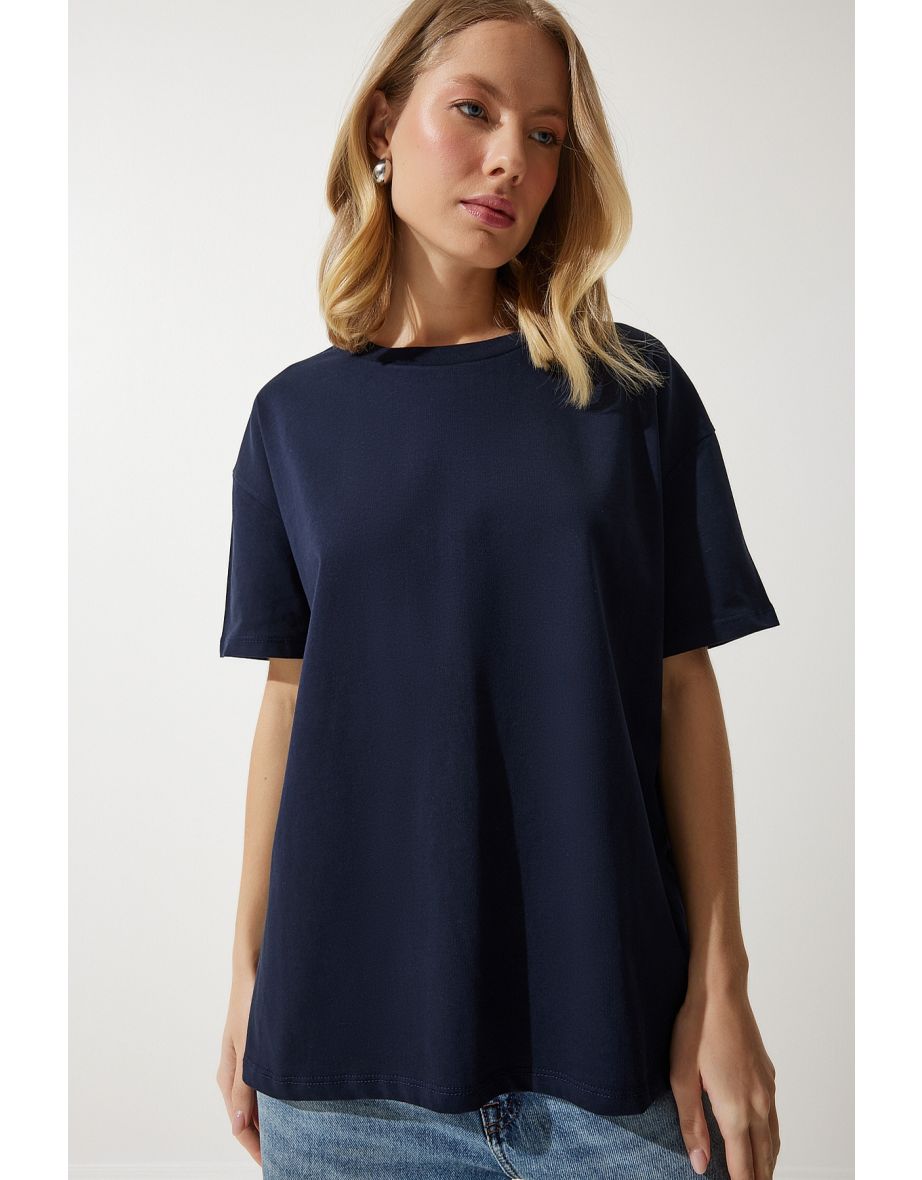 Women's Navy Blue Loose Basic Cotton T-Shirt