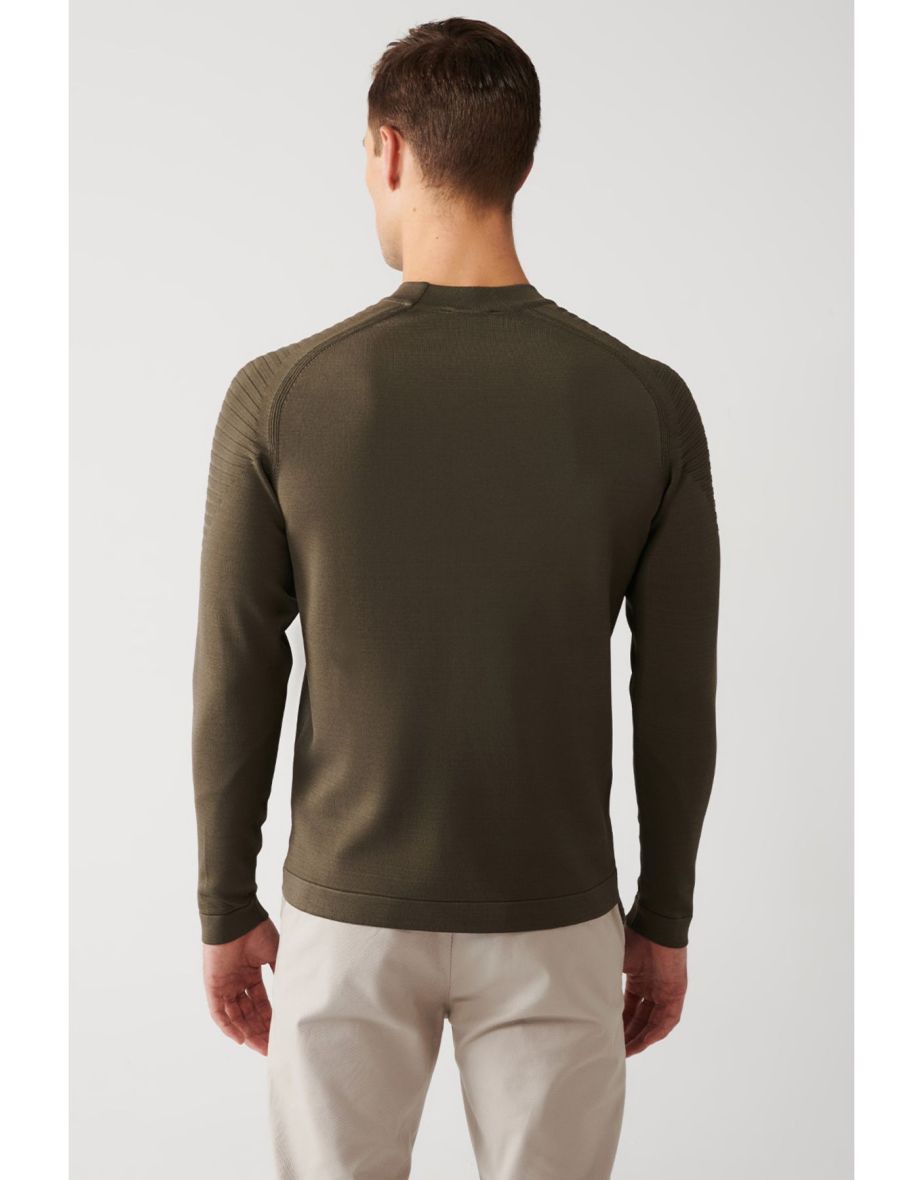 Men's Khaki Crew Neck Rayon Knitwear Sweater - 4