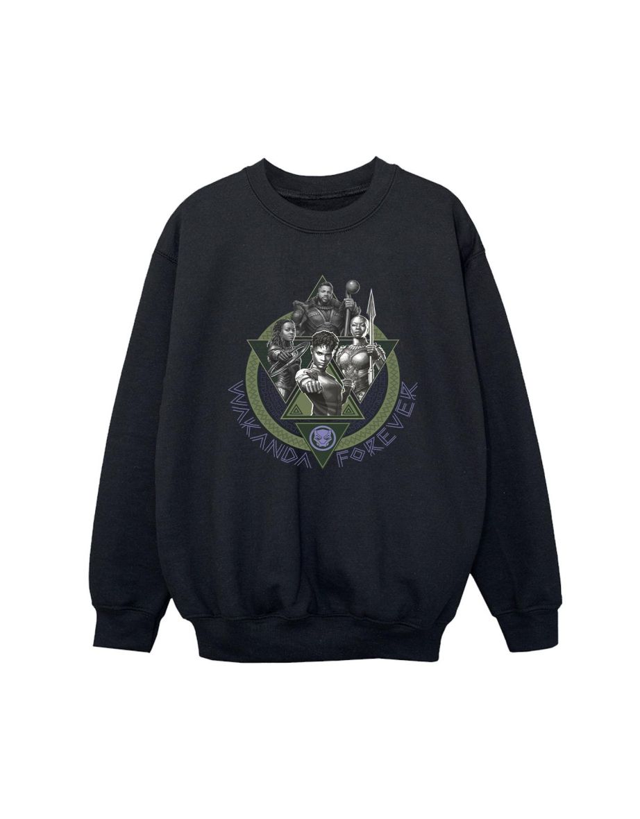 Marvel Boys Black Panther Wakanda Forever Group Ring Pose Sweatshirt - Black - 1