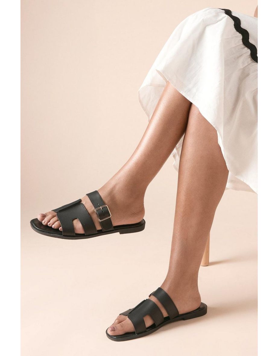 Finley Faux Leather Buckle Detail Padded Sock Sliders