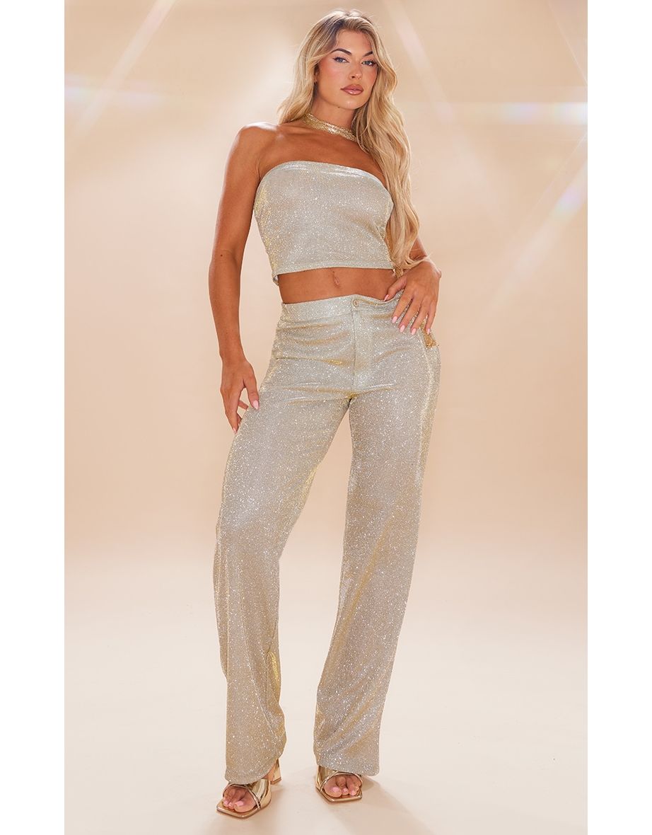 Buy Gold Tailored Sequin Flare Trousers from Next Poland