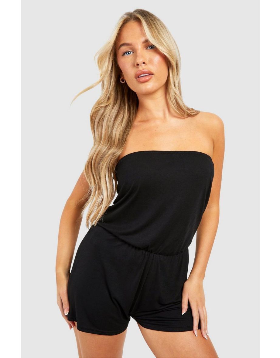 Jersey Bandeau Beach Playsuit - black