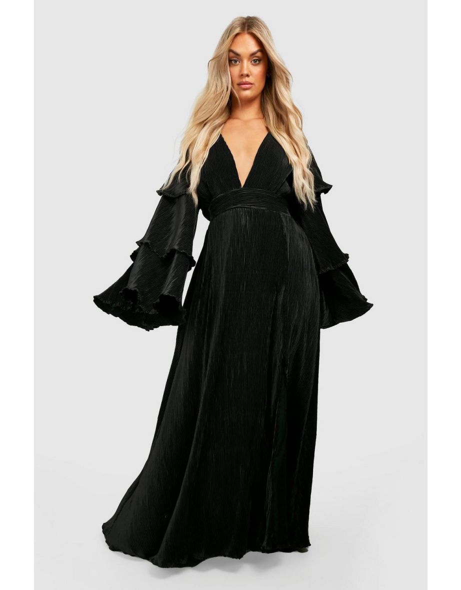 Black ruffle long sleeve maxi dress