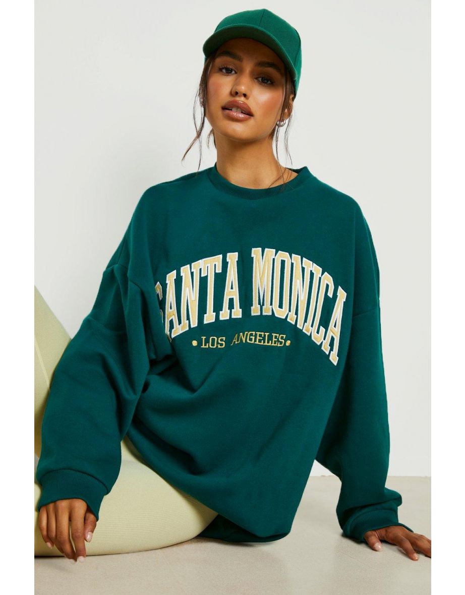 Santa Monica Slogan Oversized Sweater - forest