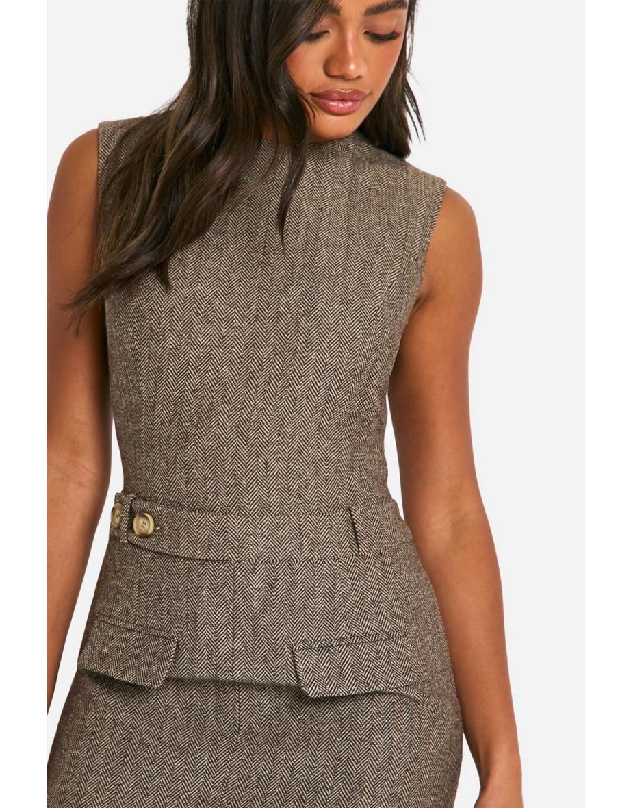 Tweed Belted Mini Dress - brown - 3
