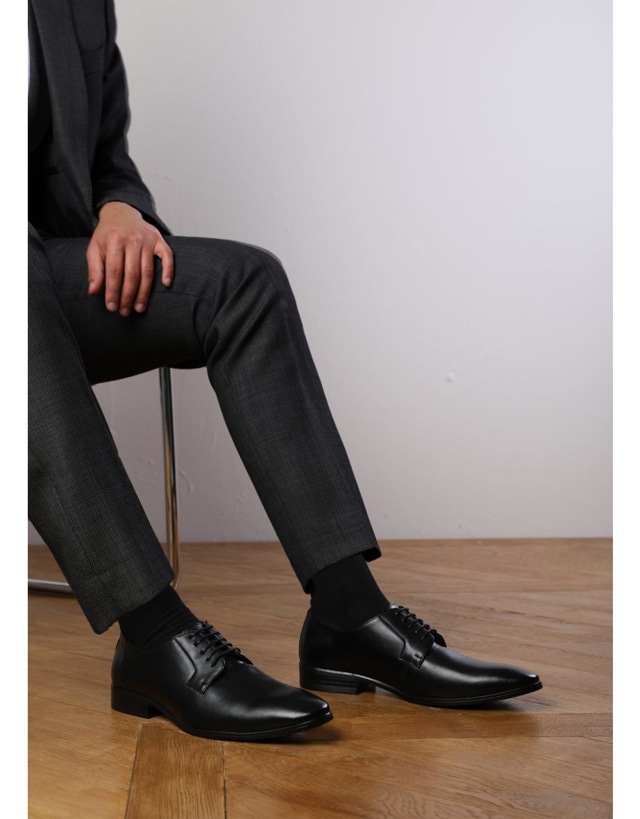 DAVID LACE UP DERBY FORMAL DRESS WORK SHOES IN BLACK FAUX LEATHER