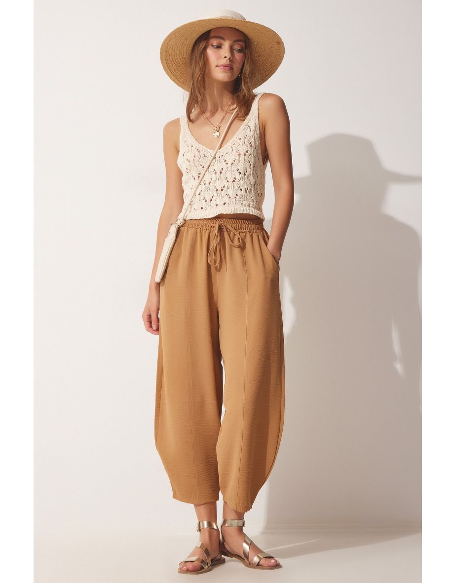 Women's Dark Biscuit Linen Baggy Trousers
