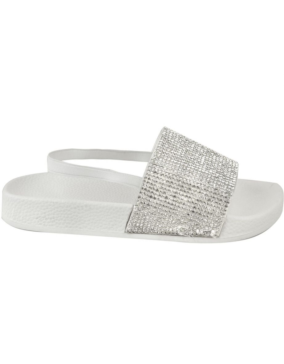LEVELLE KIDS FLATFORM SLIDERS WIT DIAMANTE STRAP & SLINGBACK IN WHITE