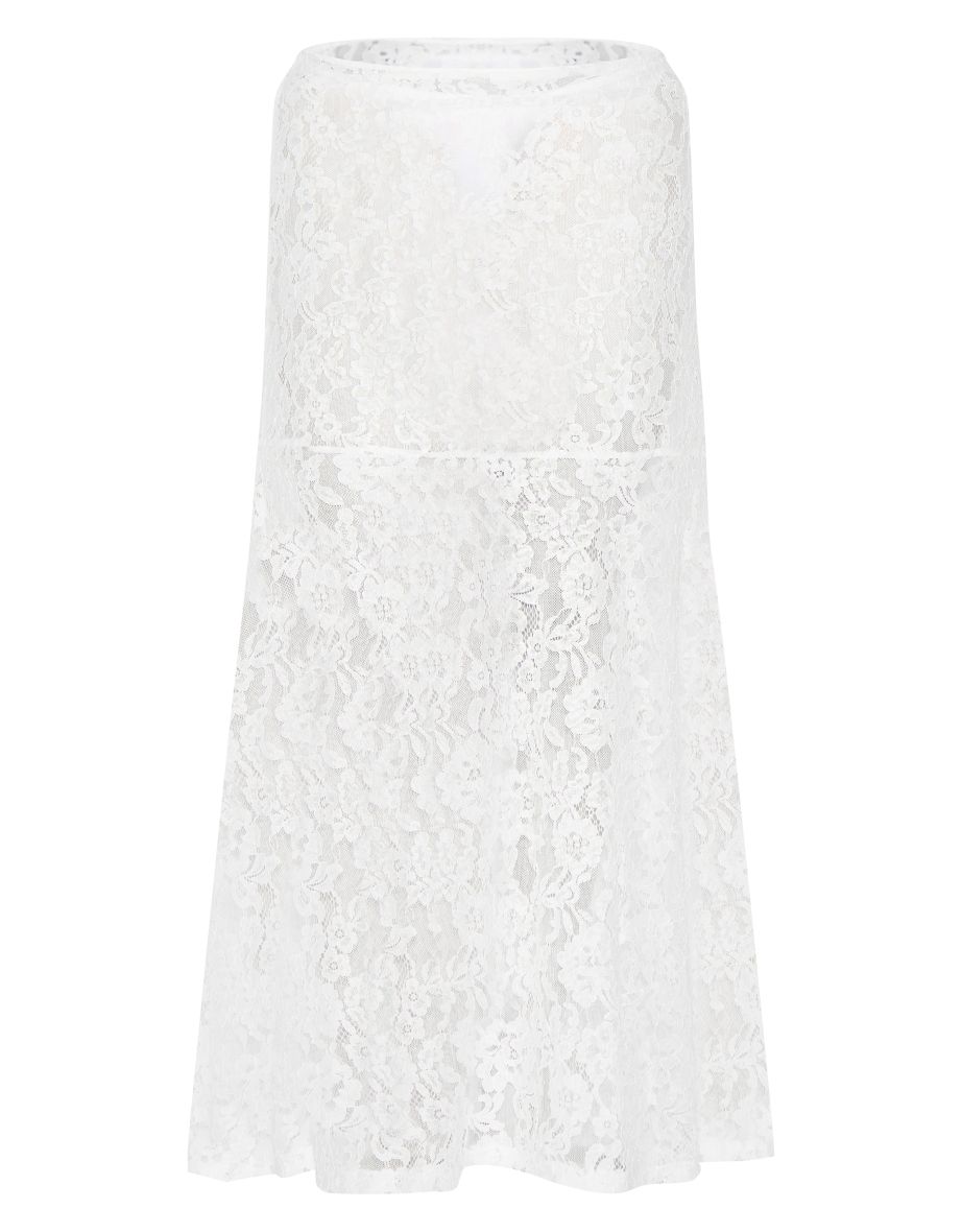 Plus White Floral Lace Sheer Maxi Skirt - 3