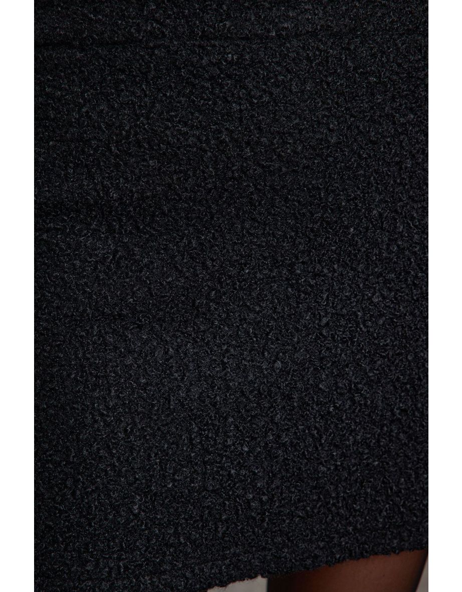 Black Boucle Fabric Mini Length Woven Skirt - 4