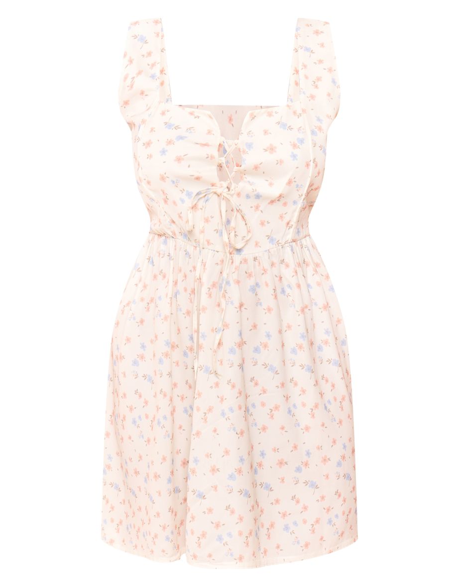 Plus Cream Ditsy Floral Lace Up Front Corset Skater Dress - 4
