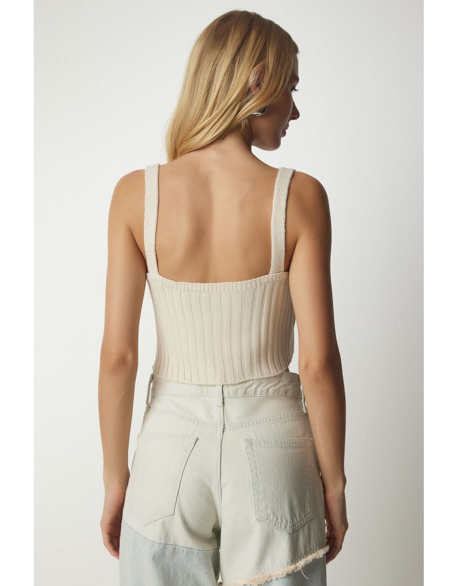 Women's Cream Knitted Sweater Bustier Cardigan Suit - 6