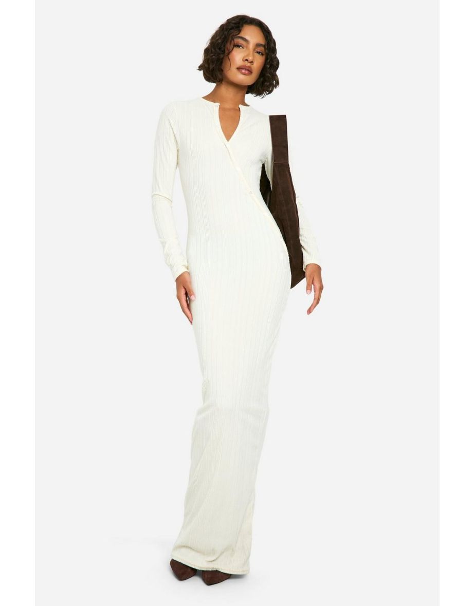 Tall Brushed Rib Button Down Maxi Dress - cream