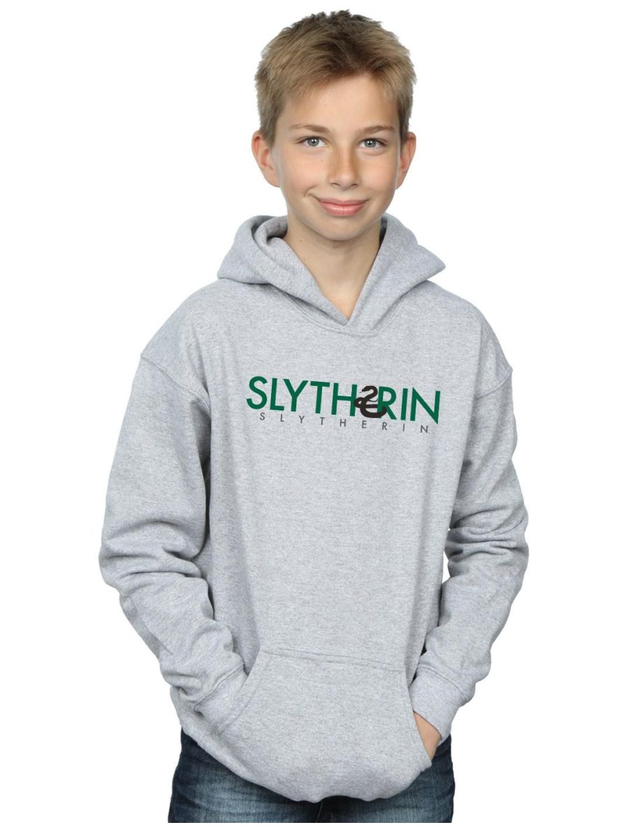 Harry Potter Boys Slytherin Text Hoodie - Sports Grey