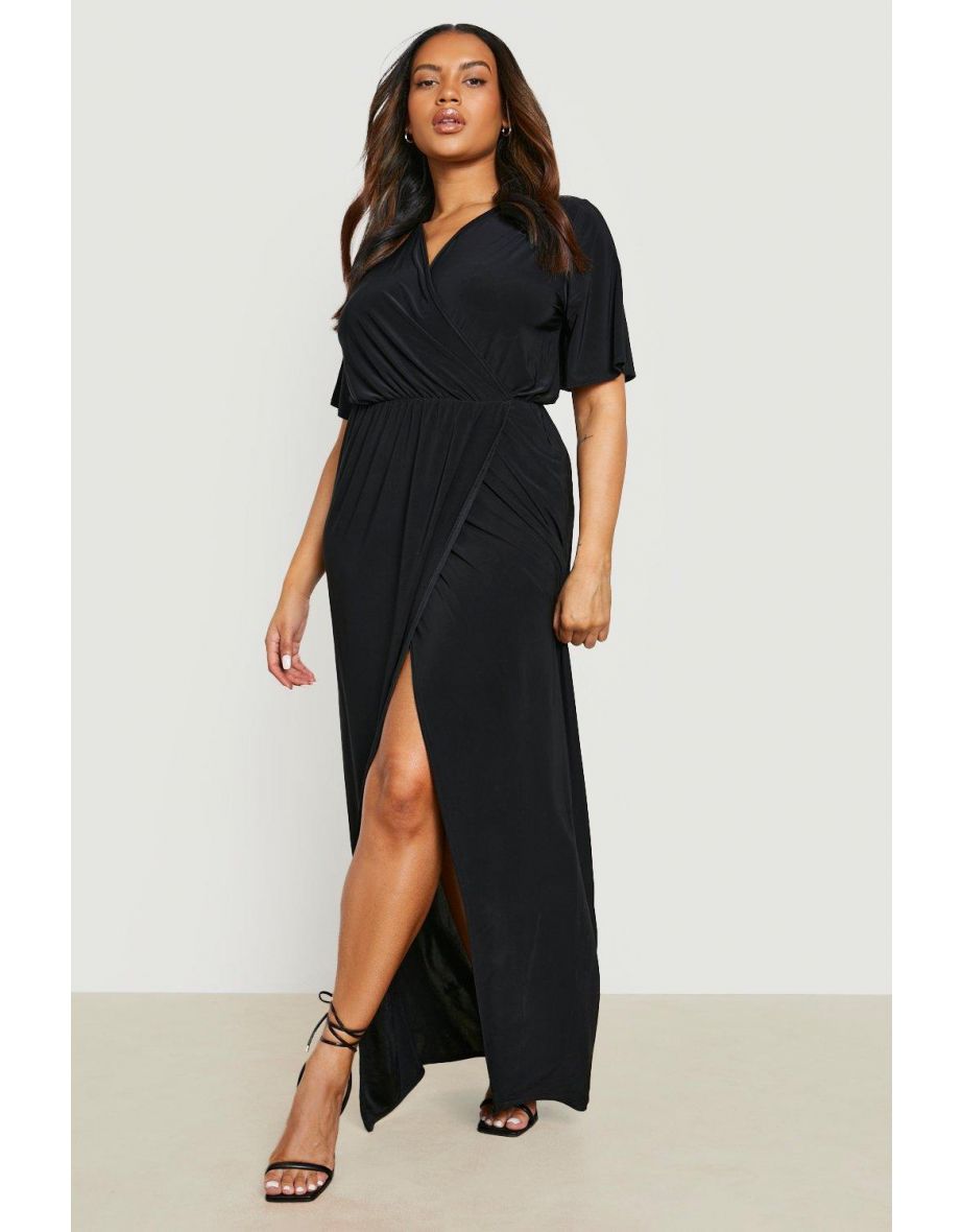 Plus Angel Sleeve Wrap Maxi Dress