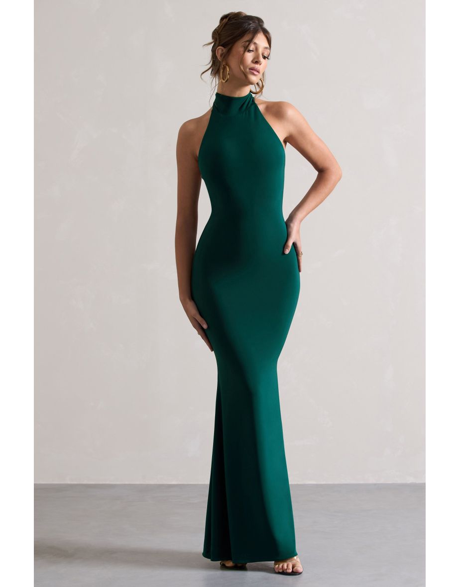 Colorado | Bottle Green High-Neck Fishtail Maxi Dress