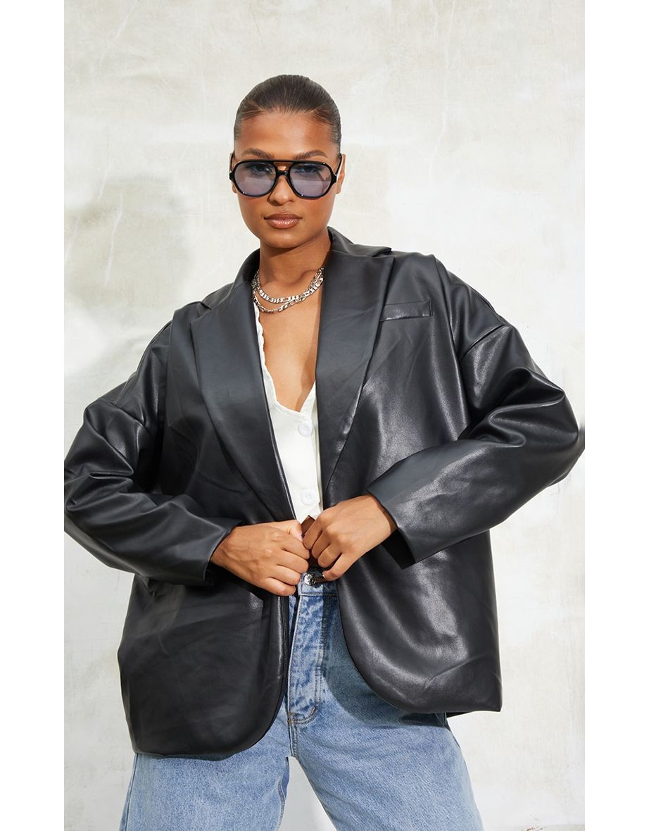Over-sized Blazer And Jeans  The Coolest Faux Leather Blazer
