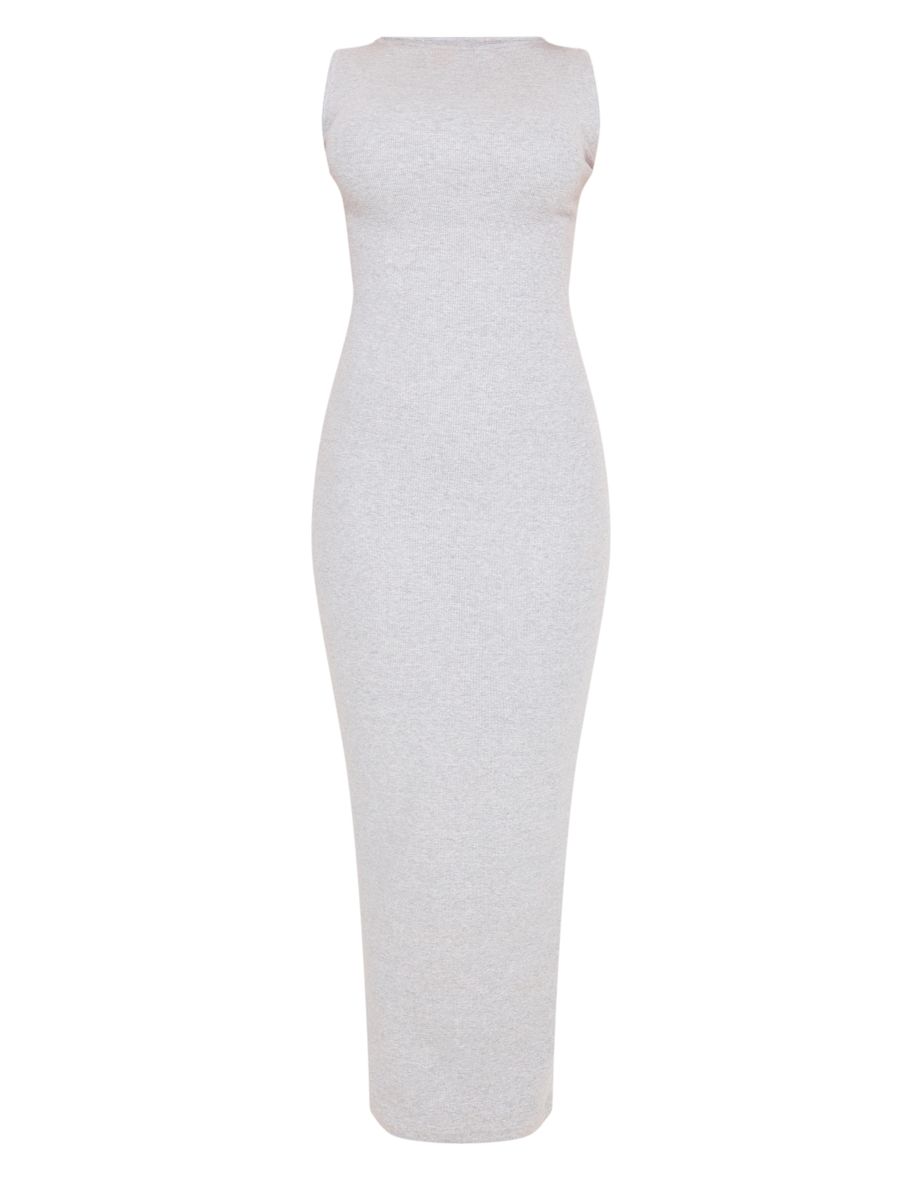 Grey Rib Boat Neck Maxi Dress - 4
