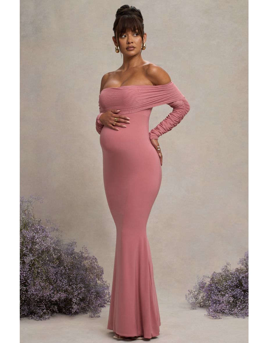 Pretty Perfect | Blush Pink Maternity Halter Asymmetric Maxi Dress with Cut Out - 4