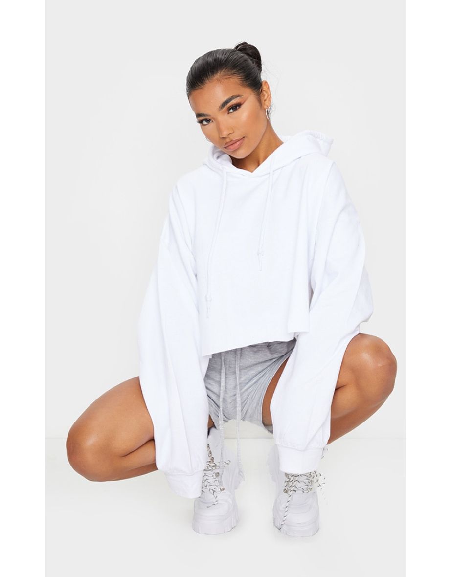 White Oversized Fit Cropped Sweat Hoodie