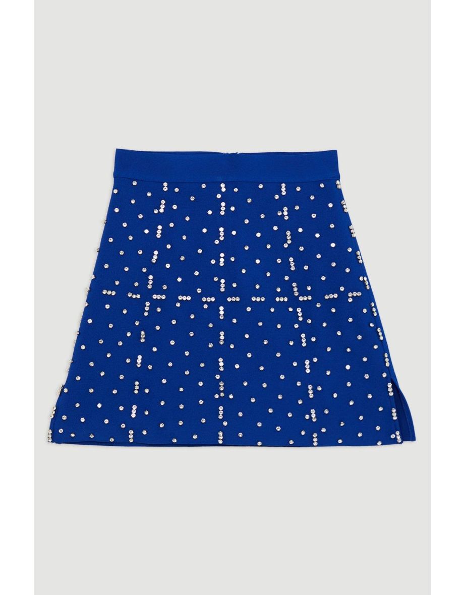 Figure Form Bandage Embellished Knit Mini Skirt - 3