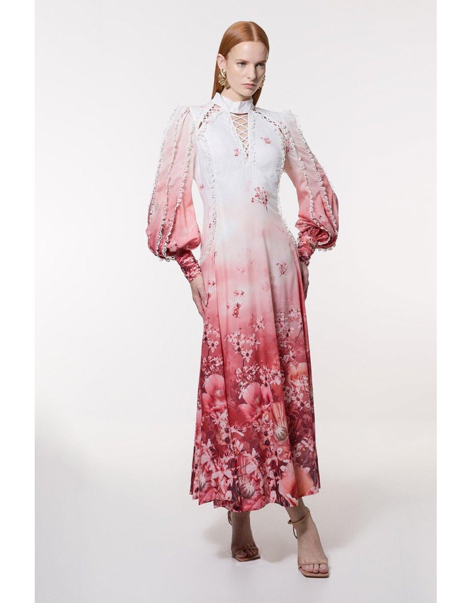 Trailing Floral Woven High Neck Maxi Dress