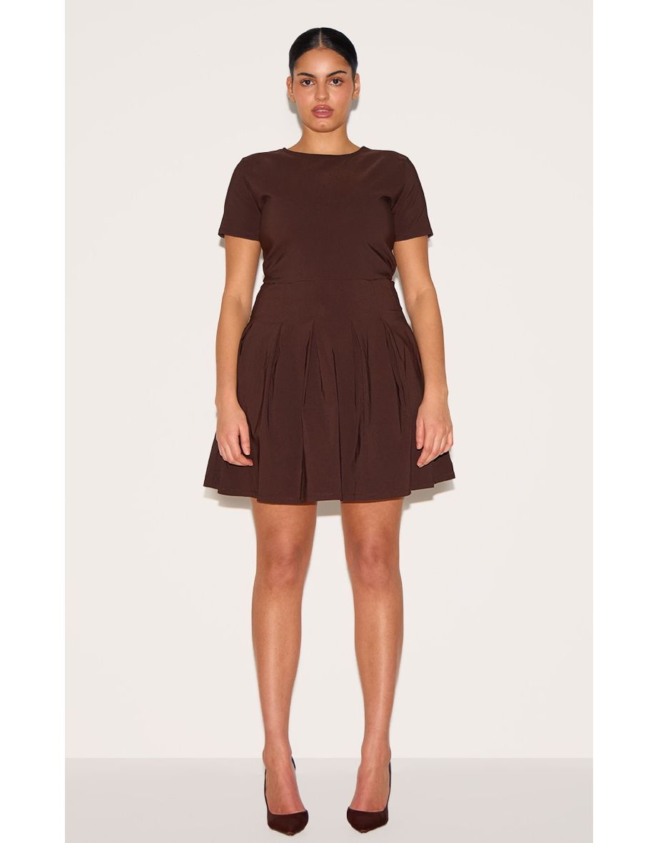 Plus Chocolate Pleat Hem Detail Tailored Mini Dress