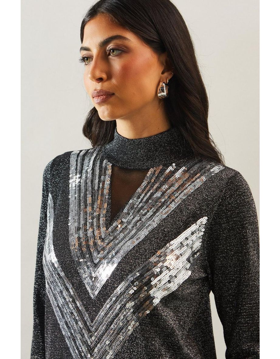 Premium Embellished Sequin Mesh Knitted Tunic Dress - 3