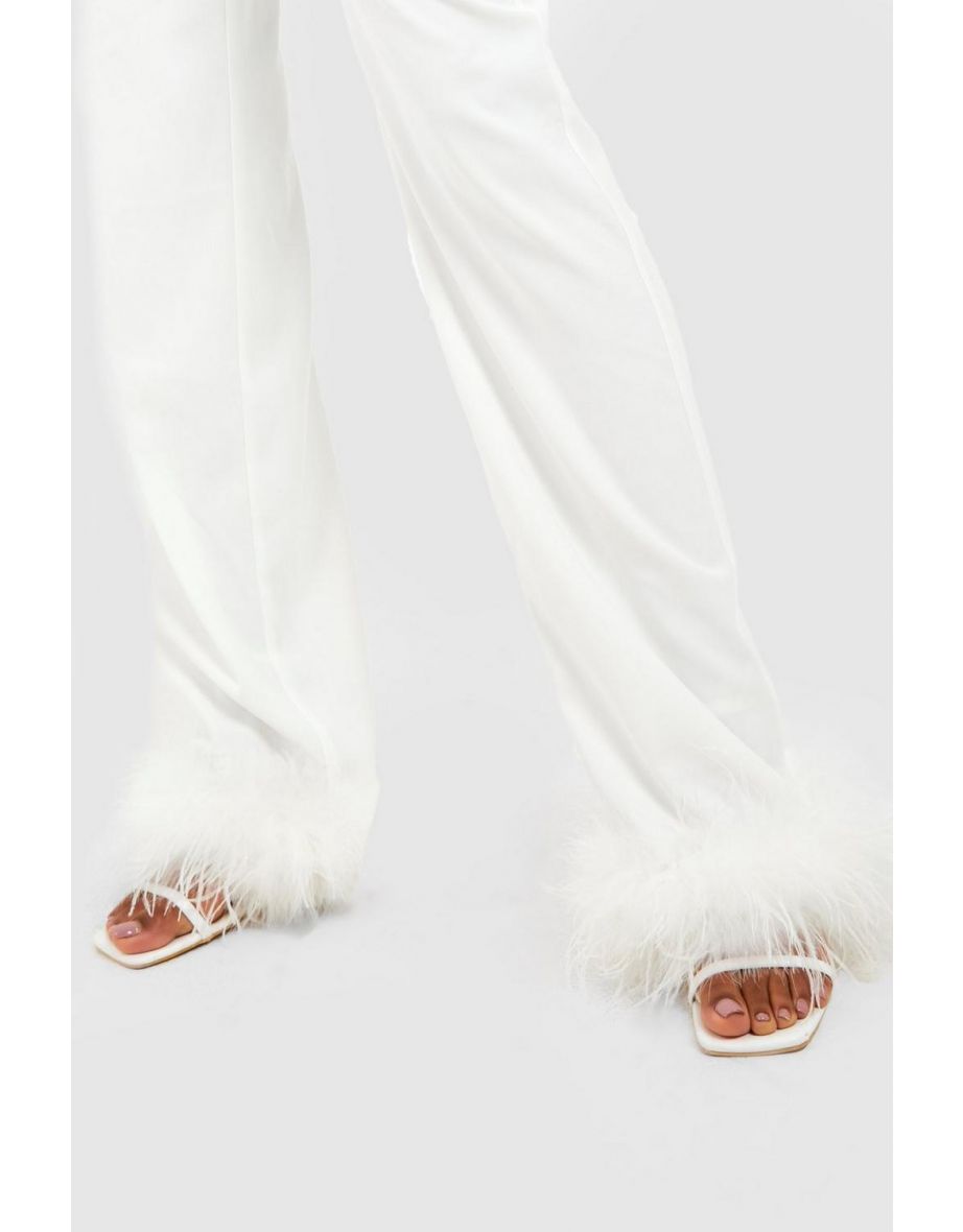 Tall Feather Trim Trouser - ivory - 3