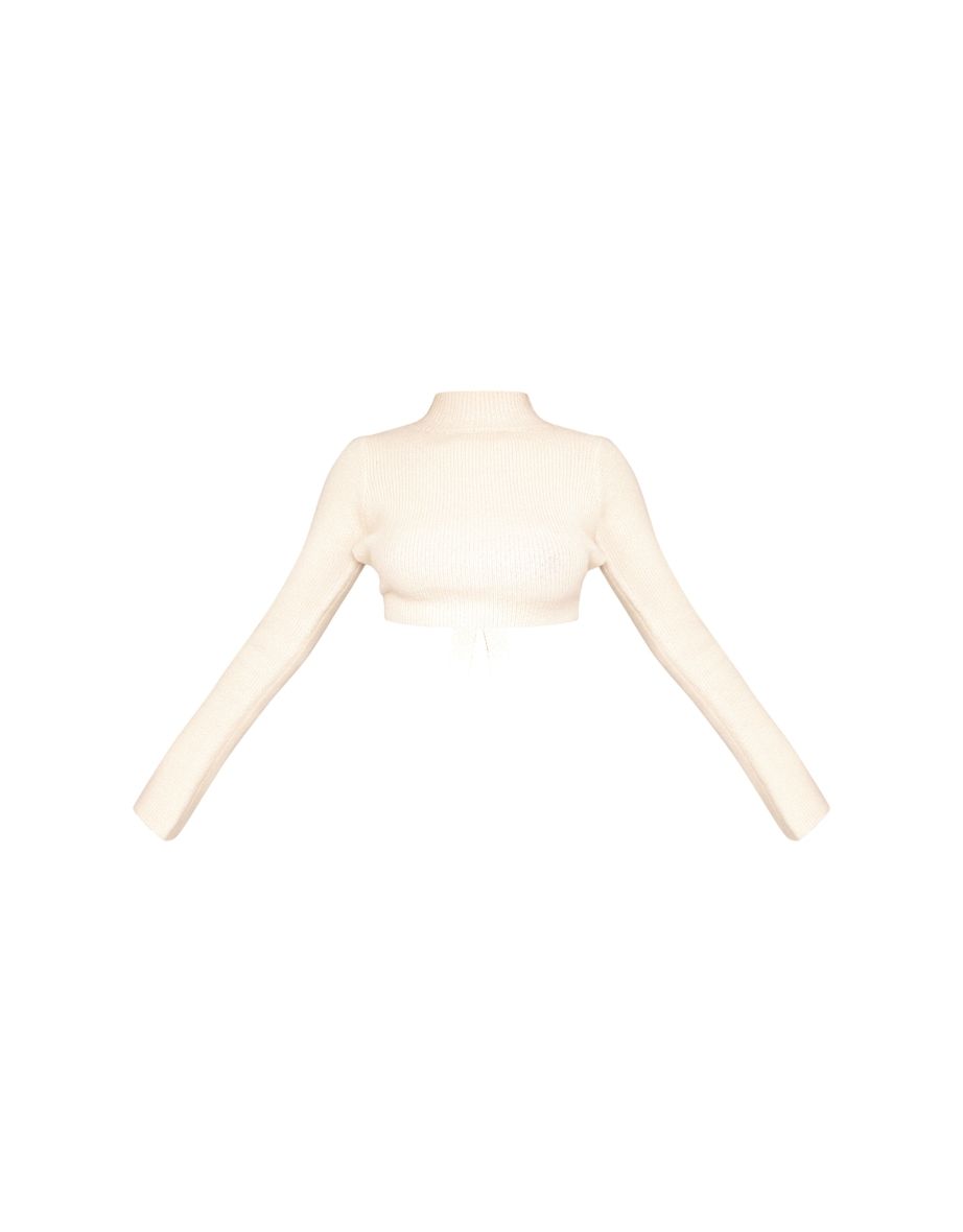 Cream Rib Knit Open Back Cropped Jumper - 4
