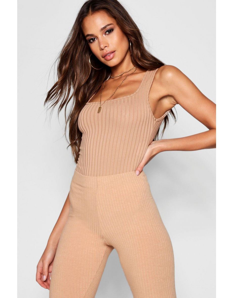 Tall Square Neck Rib Bodysuit - camel