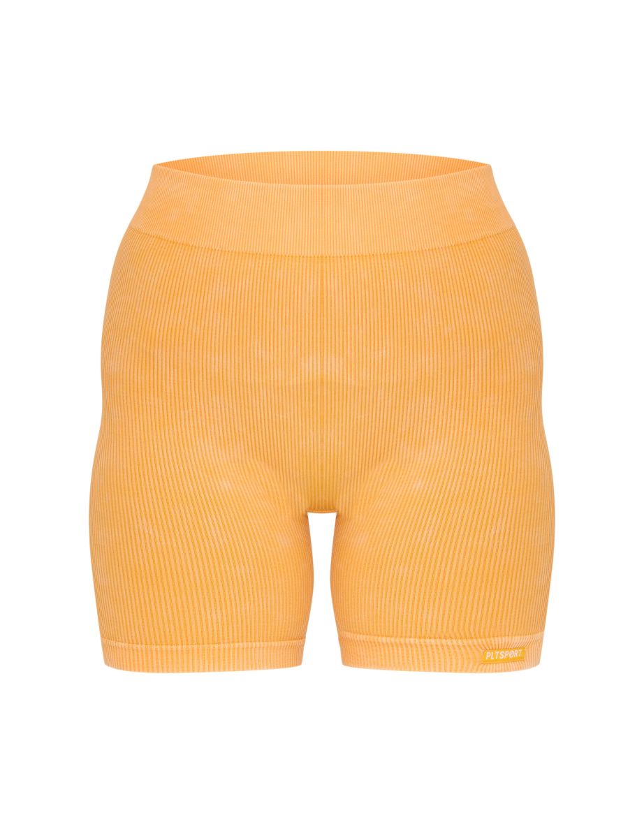 Mustard PLT Sport Acid Wash Seamless Rib Ruched Bum Booty Shorts - 5
