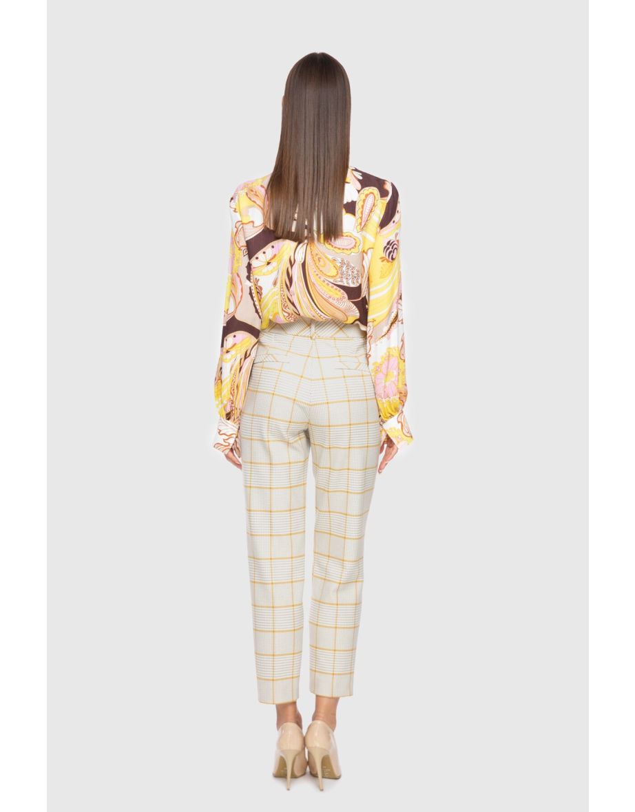 High Waist Plaid Saffron Pants - 2