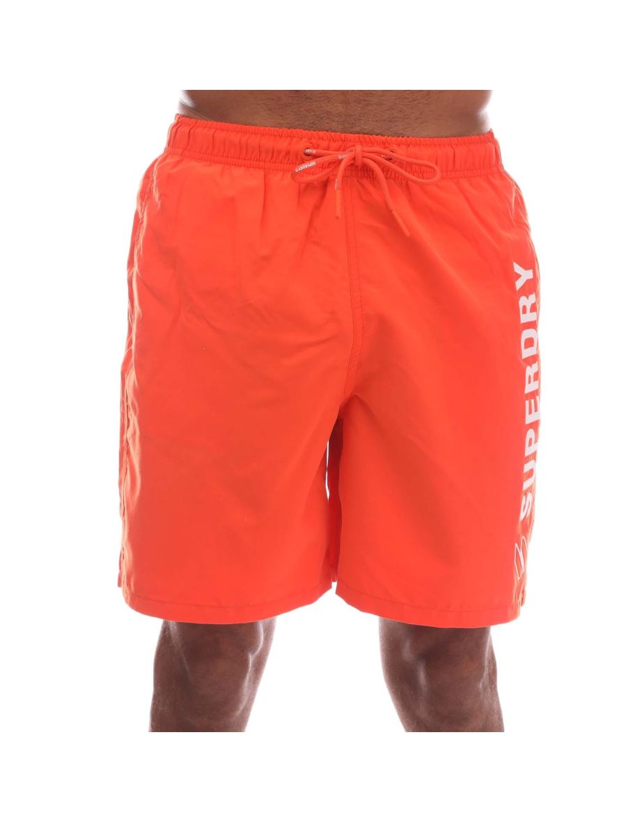 Men's Superdry Code Applique 19 Inch Swim Shorts in Orange