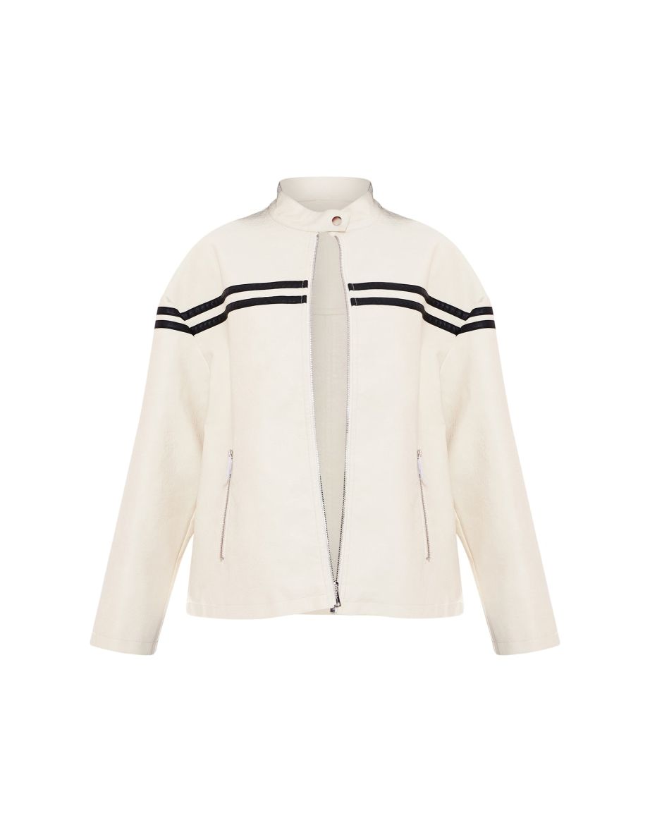 Petite Cream Faux Leather Biker Jacket - 4