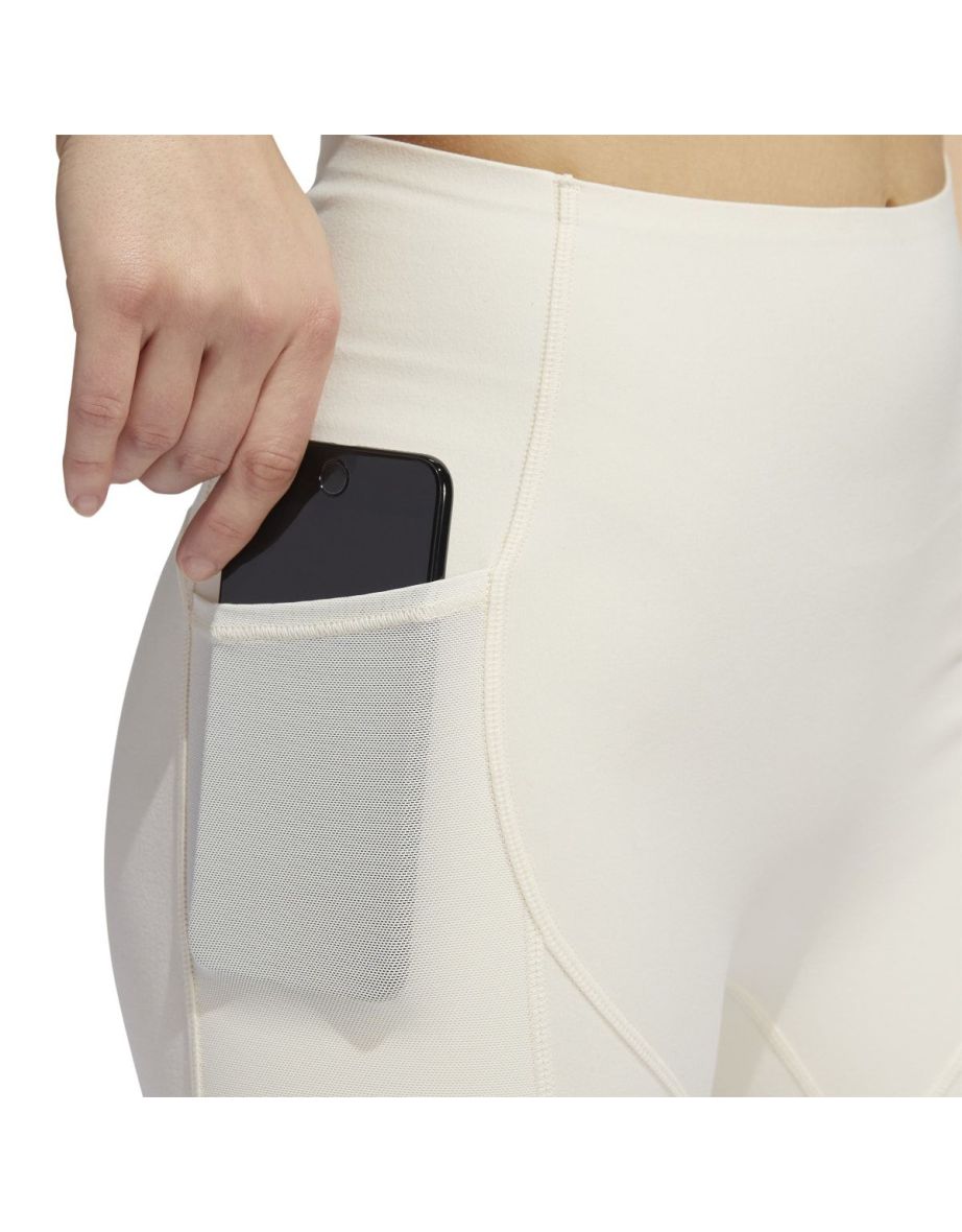 Women's adidas Yoga 4 Elements Studio Pocket Short Tights in White - 7