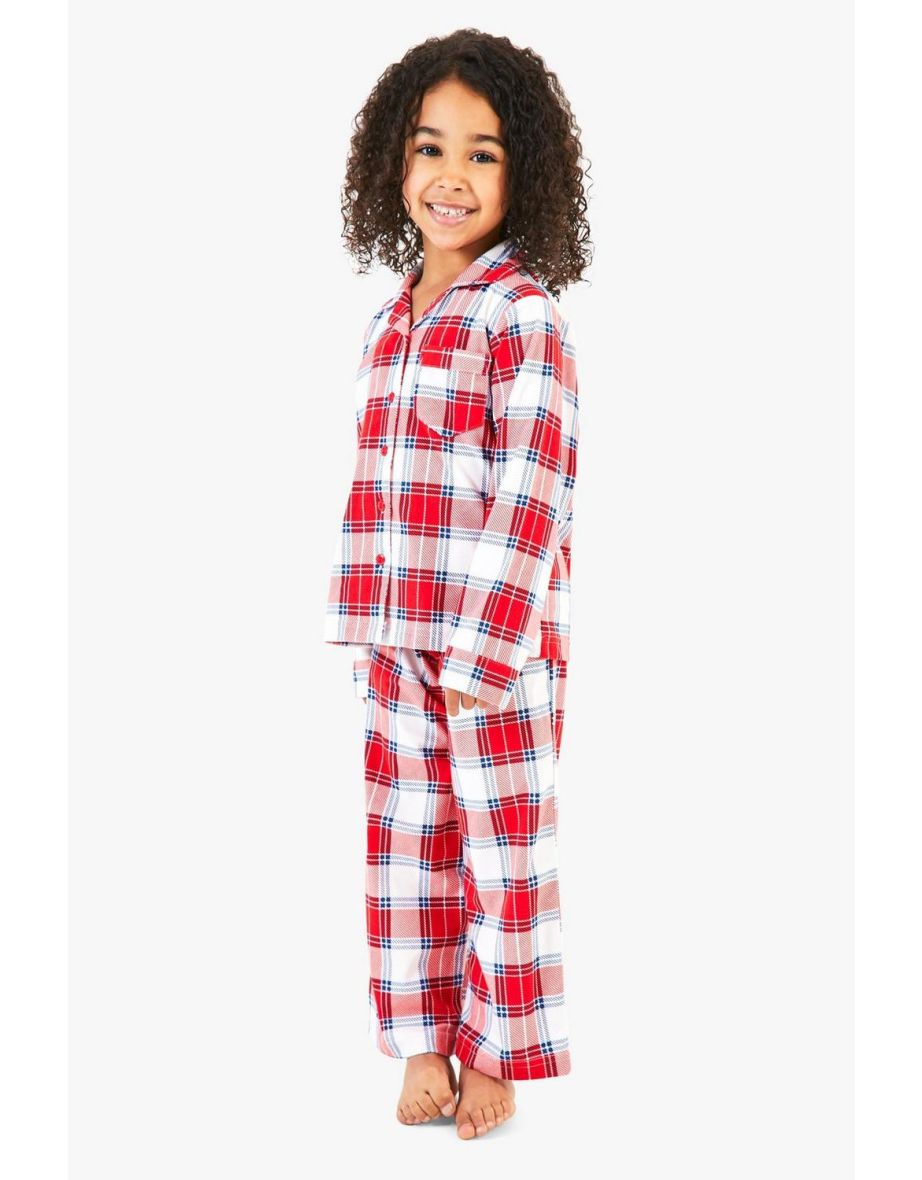 Kids Button Front Check Family Pjs - red