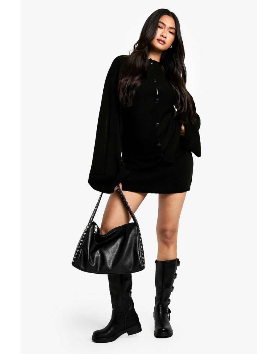 Longline Turn Over Cuff Detail Knitted Cardigan