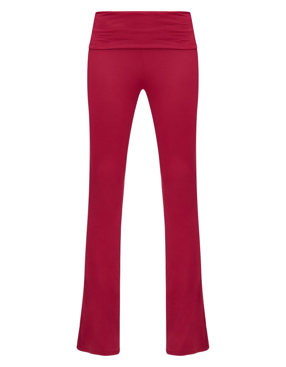 Burgundy Soft Touch Fold Over Skinny Flares - 4