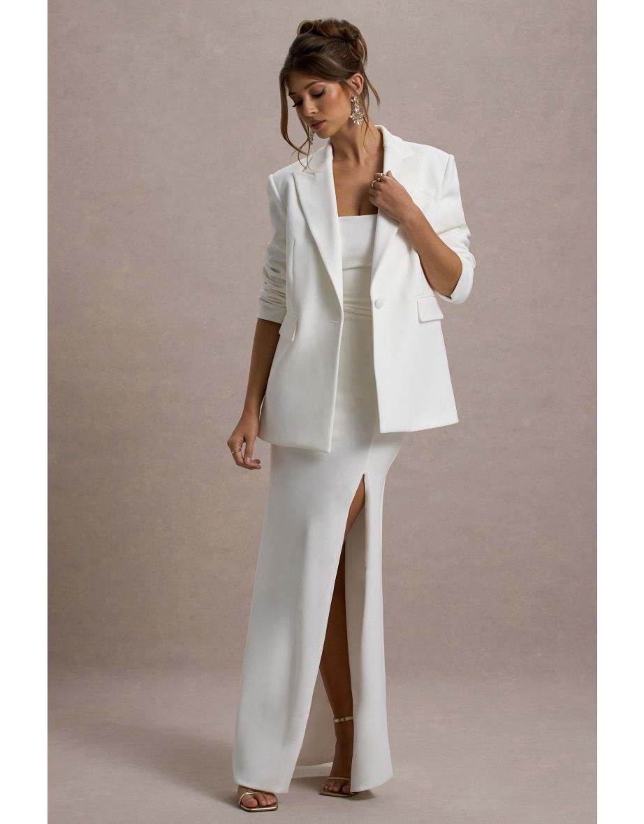 Urban | White Plunge-Neck Boxy Oversized Blazer
