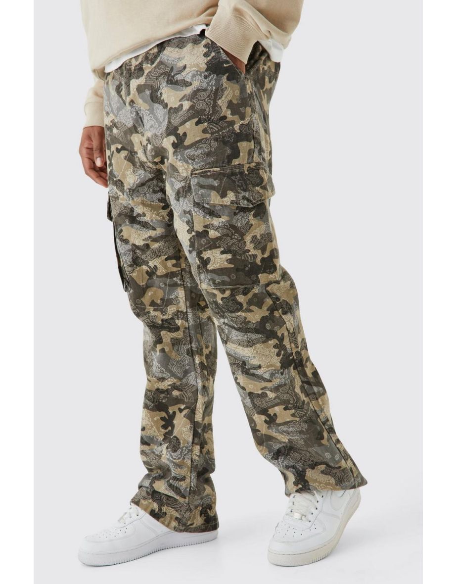 Plus Slim Flare Gusset Camo Bandana Cargo Trouser - light grey