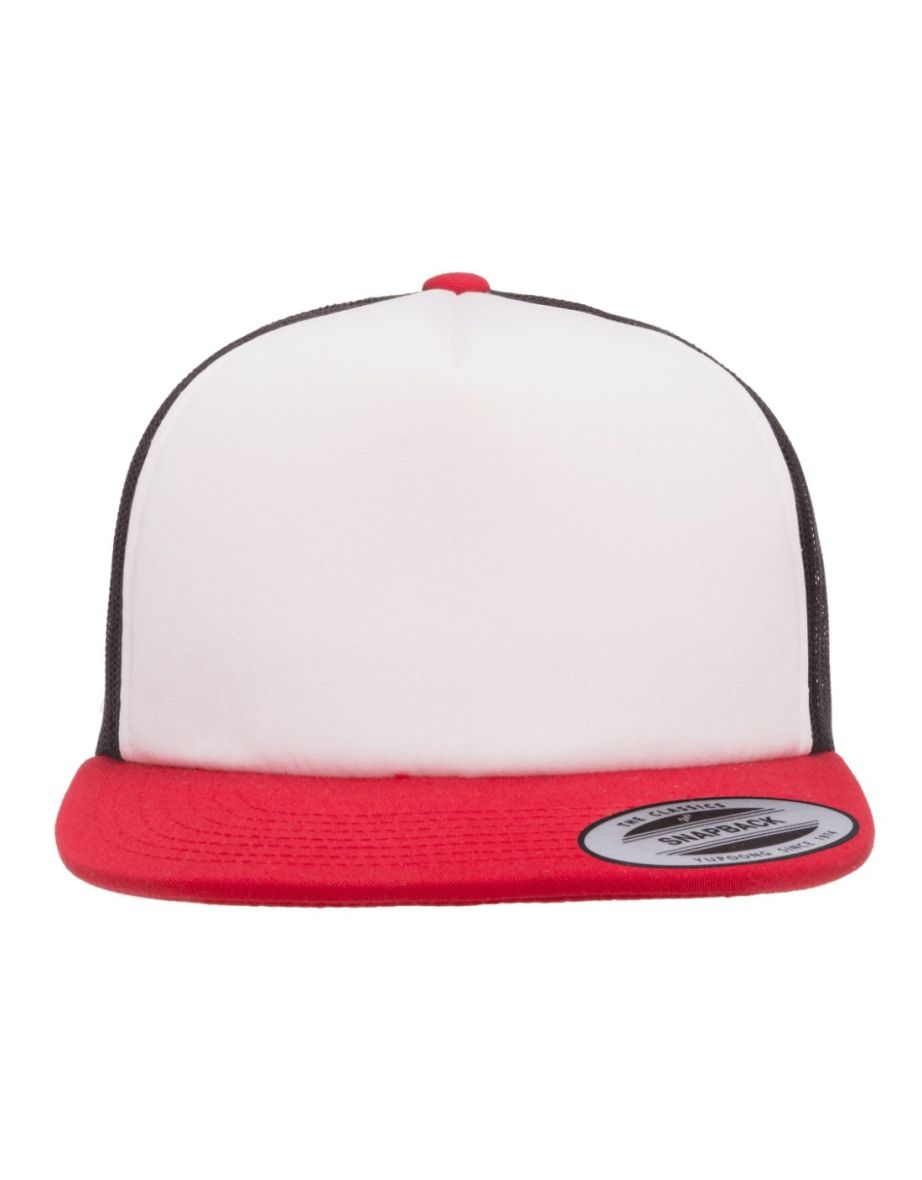 Flexfit By Yupoong Foam Trucker Cap With White Front - Black/White/Red
