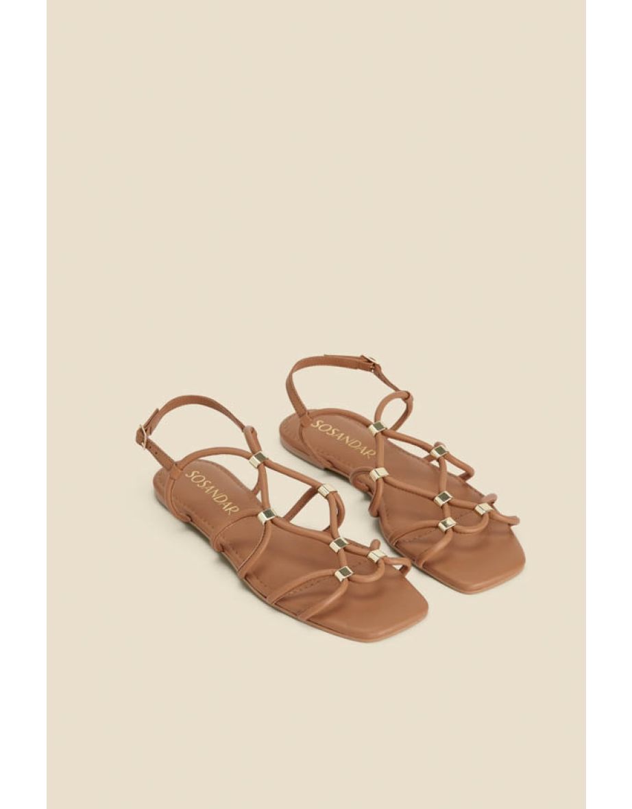 Tan Leather Gold Trim Gladiator Sandals