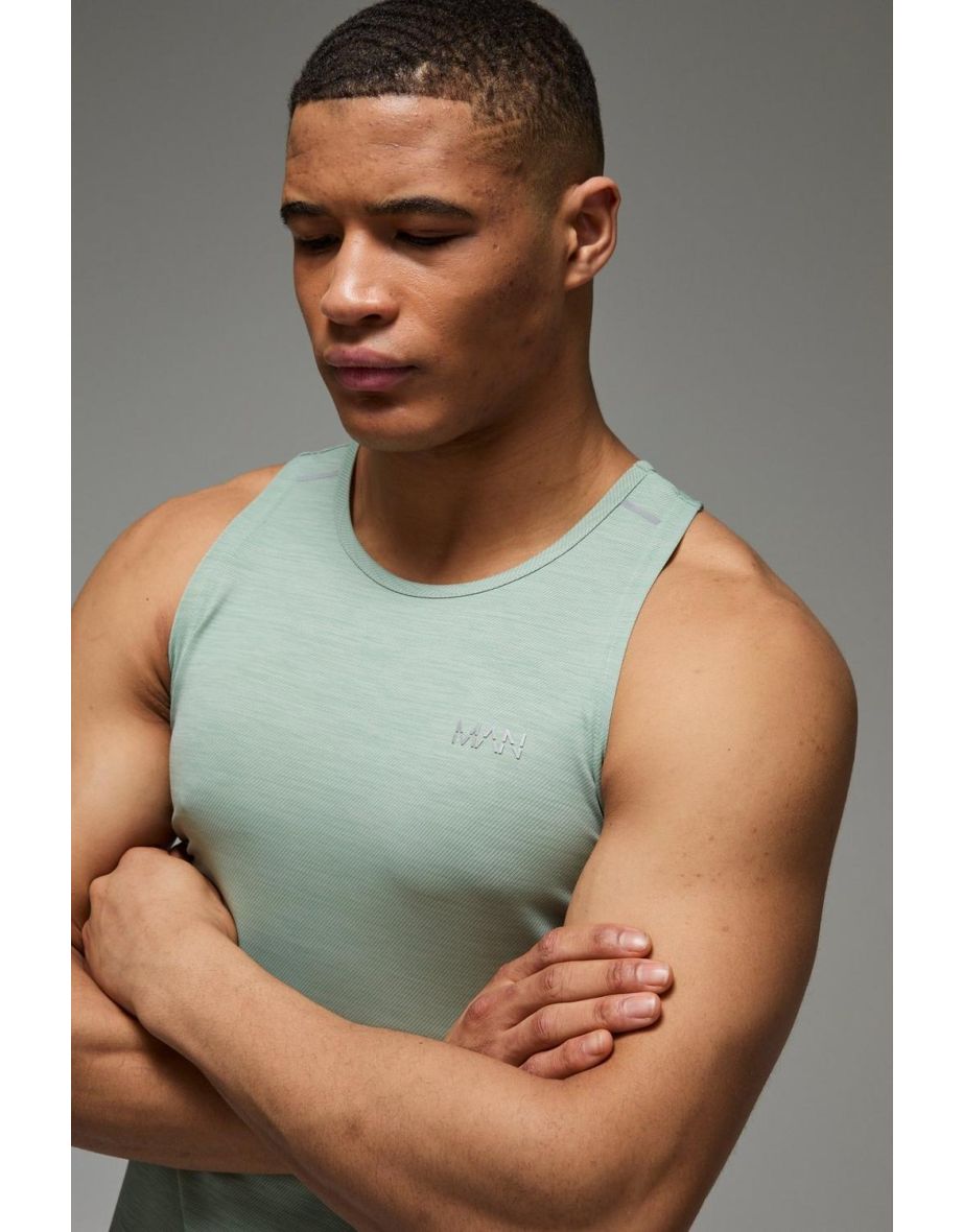Man Active Lightweight Performance Slim Fit Marl Gym Tank - sage - 2