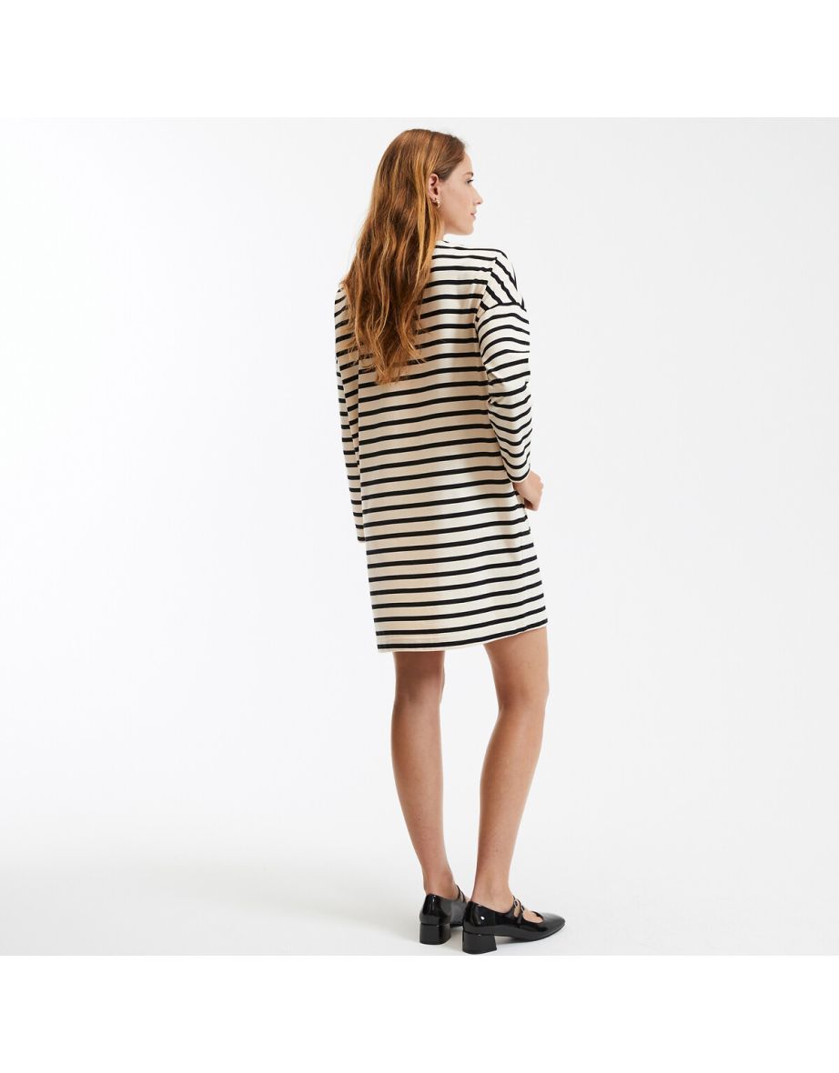 Signatures Breton Striped Dress in Cotton with Long Sleeves - 4