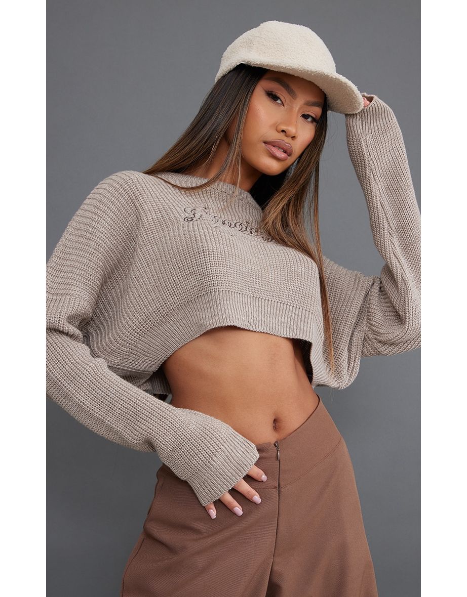 Mocha Brooklyn Chunky Knit Cropped Jumper