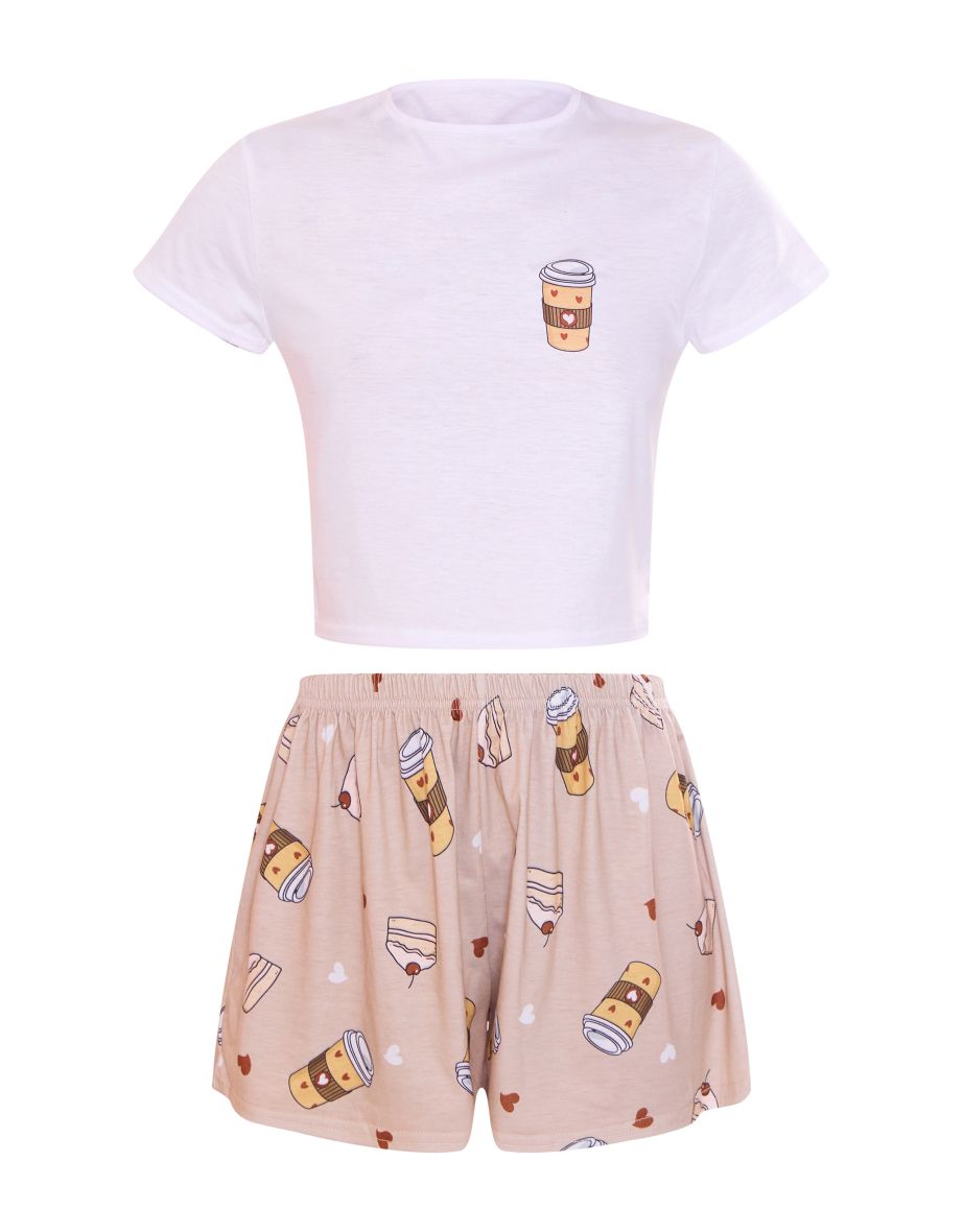 Stone Coffee Print Short PJ Set - 4