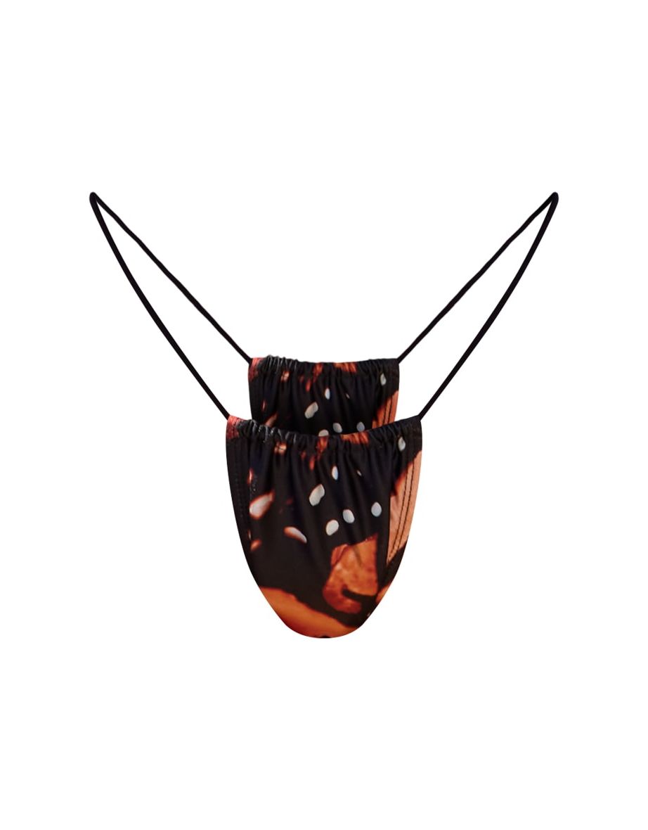 Brown Butterfly Print String Side Bikini Bottoms - 3