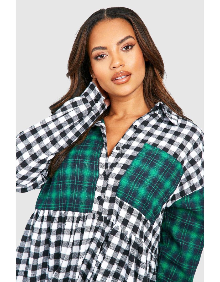 Plus Check Contrast Smock Dress - 3
